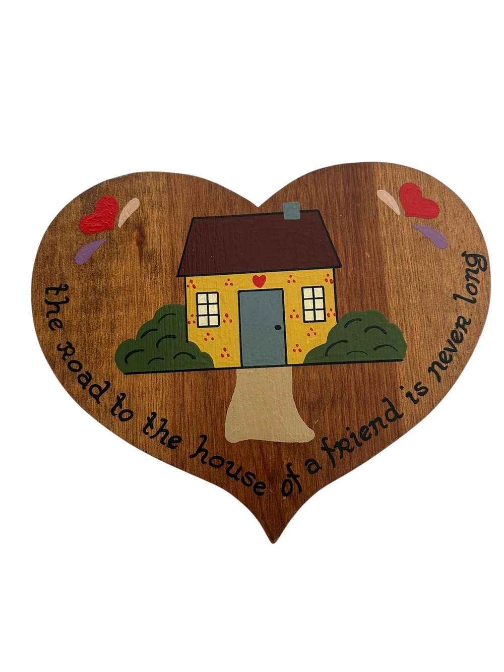 VINTAGE Hand Painted Wooden Welcome‎ Friends FOLK ART HEART Wall Hanging Plaque
